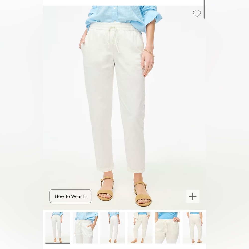 NWT J Crew Factory Linen-cotton blend drawstring pant, size 6, white